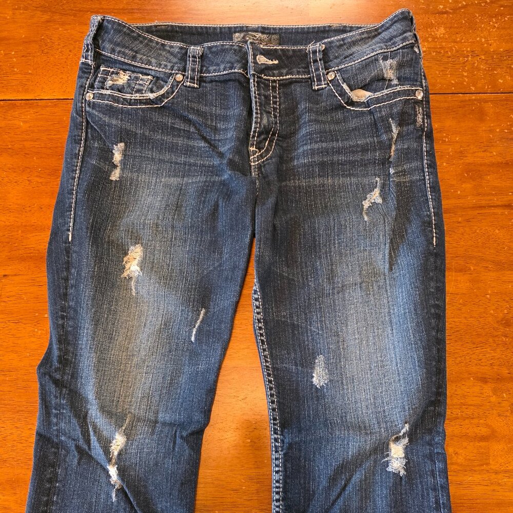 Silver Jeans Co. Suki Flap Capri Women's Dark Blue Jeans Distressed 34x19